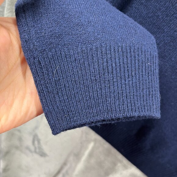 M&S Sweater Mens Large Blue Extra Fine Lambswool V-Neck Knit Preppy - Picture 9 of 11